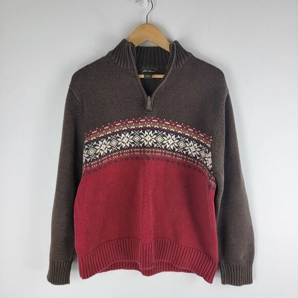 Eddie Bauer Nordic Sweater Long Sleeve Brown Red Size L - Picture 1 of 4